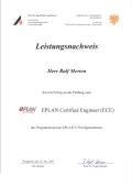 Zertifikat zum eplan certified engineer durch EPLAN Software und Service